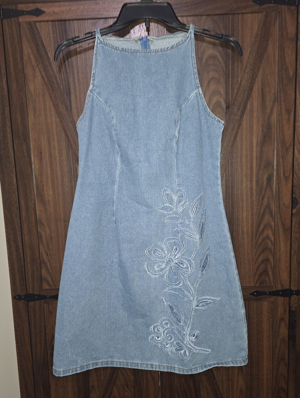 POESELLE Denim Dress with Floral Embroidery Size Small